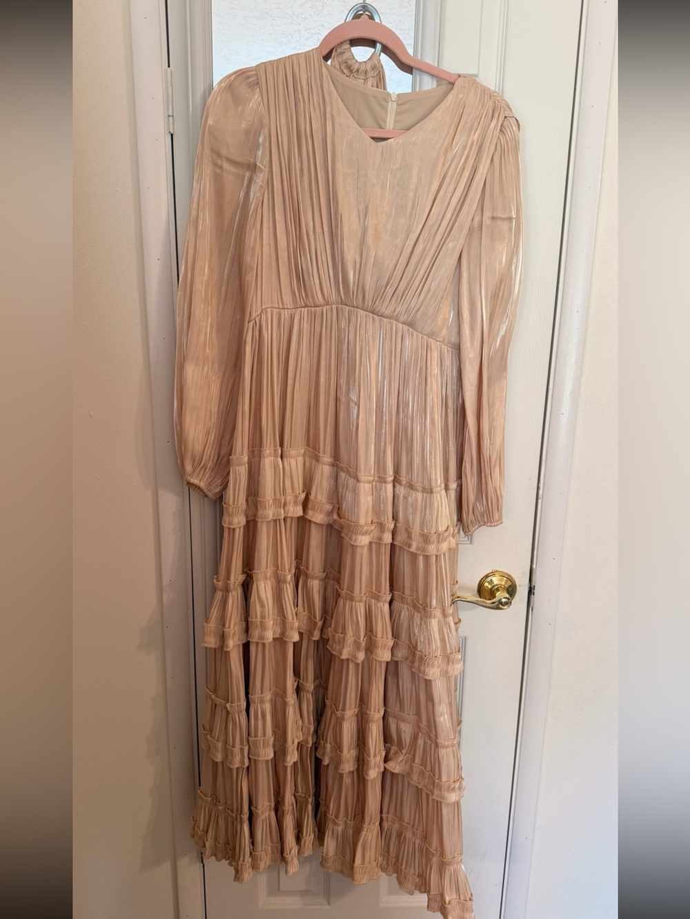 Women's Long Ruffle Tiered Dress in gold